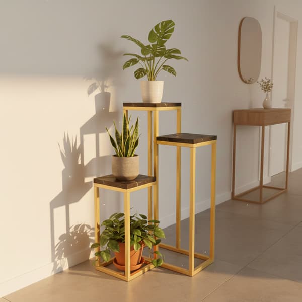 Blomsterstativ i flere niveauer, 3 niveauer, rustik loftsgulvstativ, 68 cm