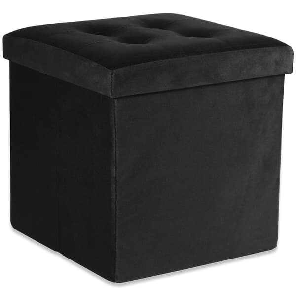Foldbar puf L med knapper - 38x38x38cm fløjl sort
