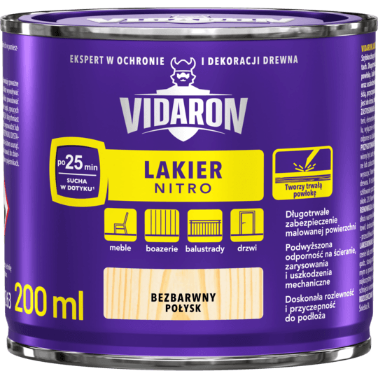 VIDARON HURTIGTØRRENDE NITROLAK, FARVELØS, 0,2 l, GLANS