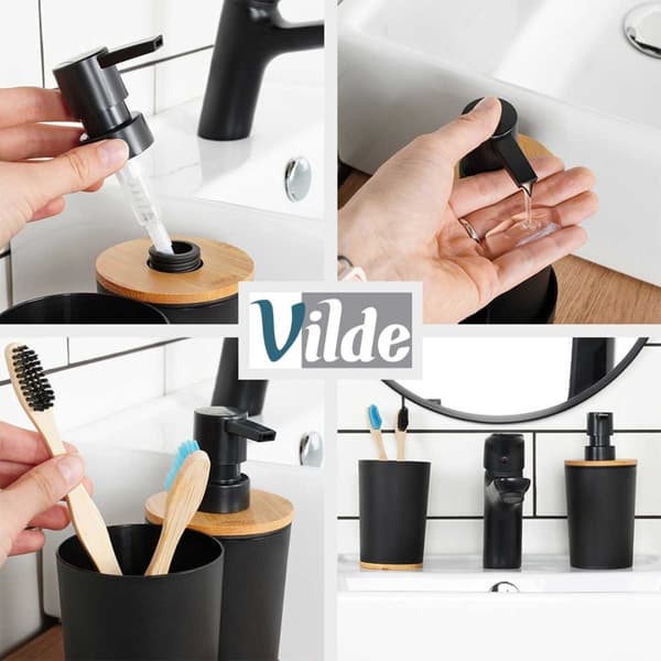 BADRUMSSET TVÅLPUMPARE OCH MUGG 567019 svart