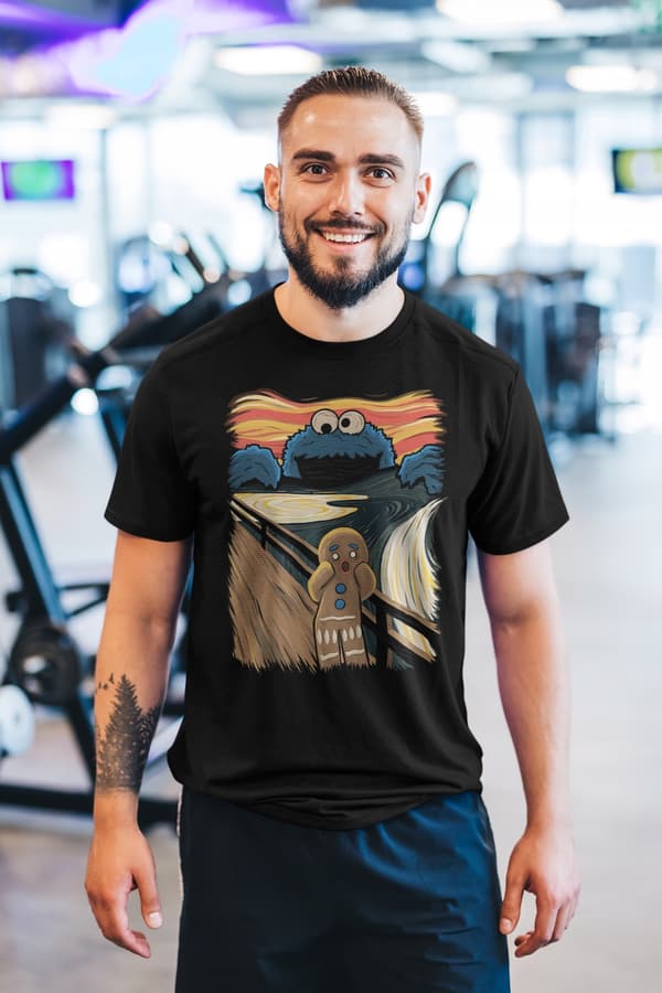 HERR-T-SHIRT COOKIE SCREAM COOKIE MONSTER PEPPARKAKA MED TRYCK