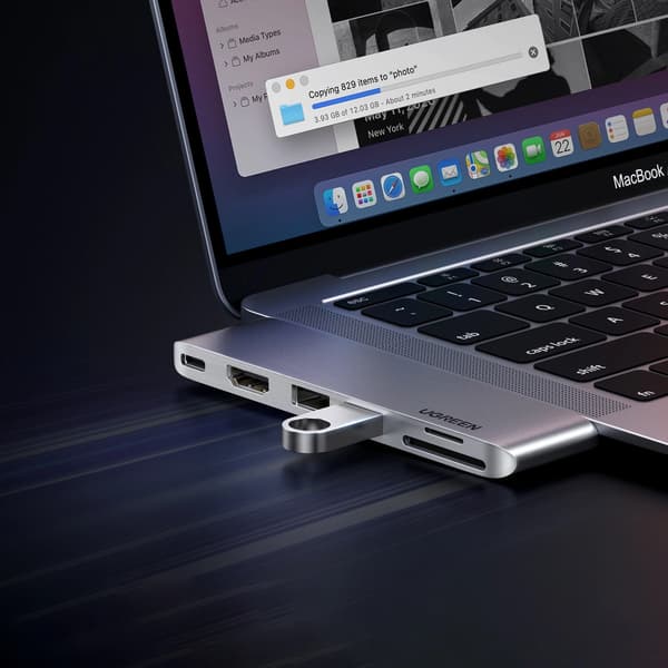 HUB Ugreen CM380 2xUSB C - HDMI/2xUSB 3.0/SDTF/USB C PD - grå