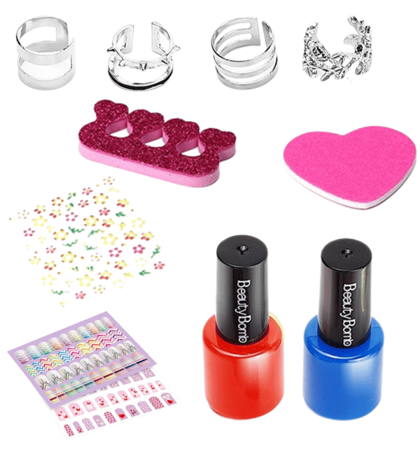 NAGELMÅLNINGSSIT SMYCKEN, STICKERS, RINGAR GLITTER