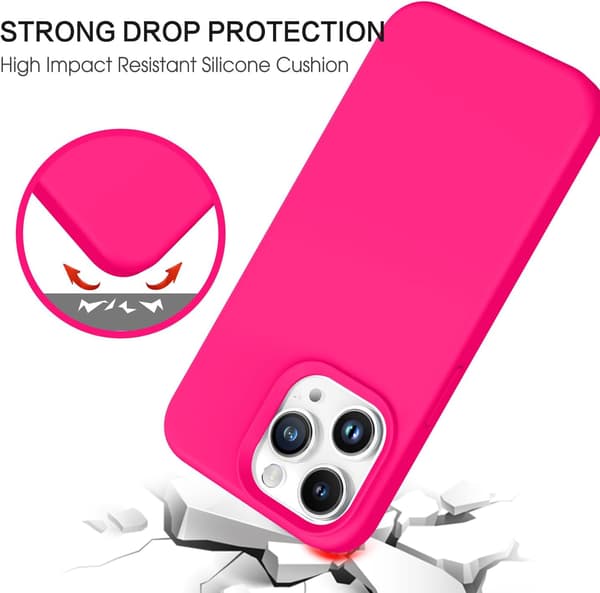 ETUI TIL APPLE IPHONE 14 PRO MAX SILIKONE NEON PINK MED MIKROFIBER