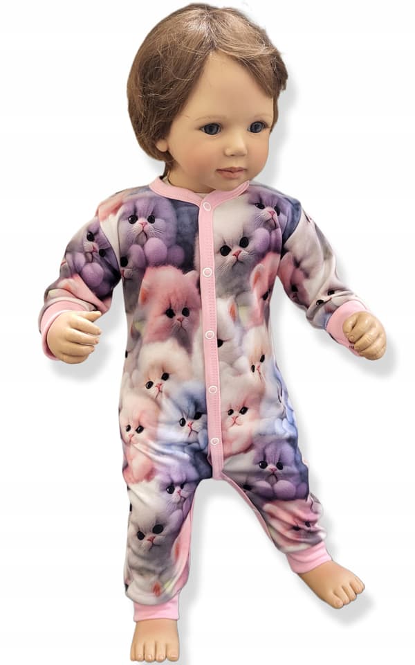 Romper 68 knappet heldragt uden fødder pyjamas med katte
