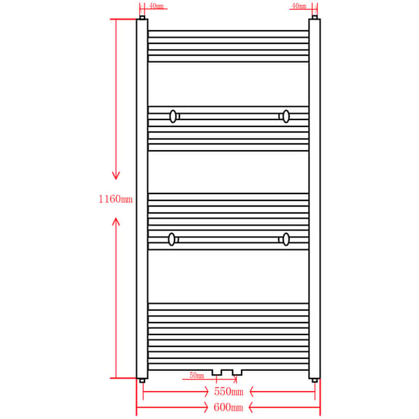 Badeværelsesradiator, lige, 600 x 1160 mm