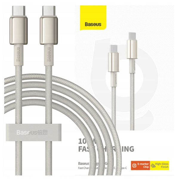 Baseus Tungsten Gold USB-C - USB-C -kaapeli, 100W, 2m (kulta)