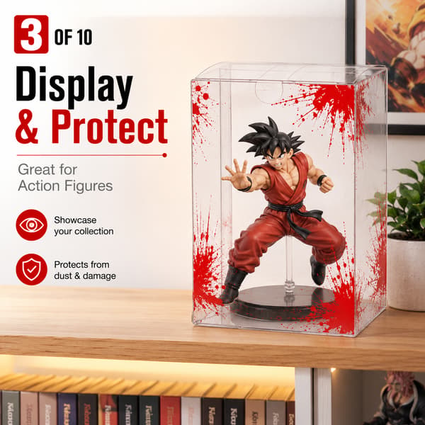 10x Transparent skyddande displaylåda för figurer med röd effekt