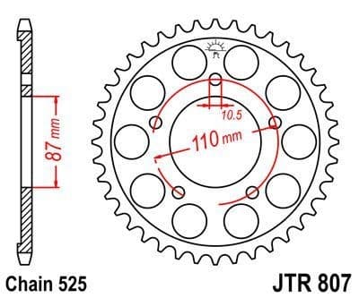 JT R807-48 stål baghjul, 48T, størrelse 525