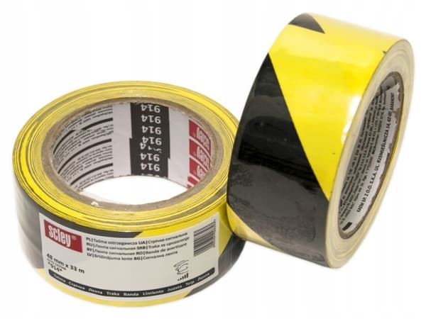 Scley gul og sort advarselstape 48 mm x 33 m