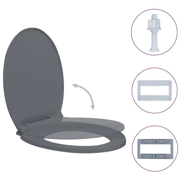 vidaXL Mjukstängande toalettsits, grå, oval