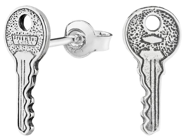 Silver Key Örhängen Små Oxiderade Damörhängen Key Key