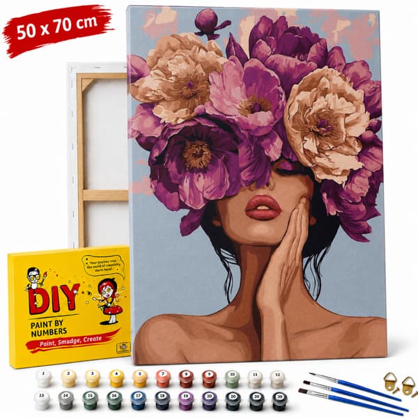 Måla efter siffror med ram Kvinna i blomsterkrona 50x70 cm