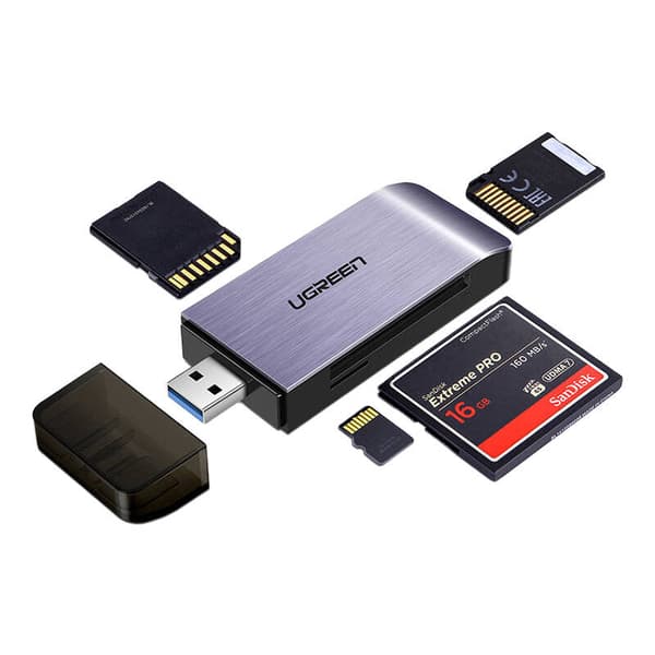 UGREEN 4-i-1 USB-adapter SD + microSD-kortlæser CM180 (sølv)