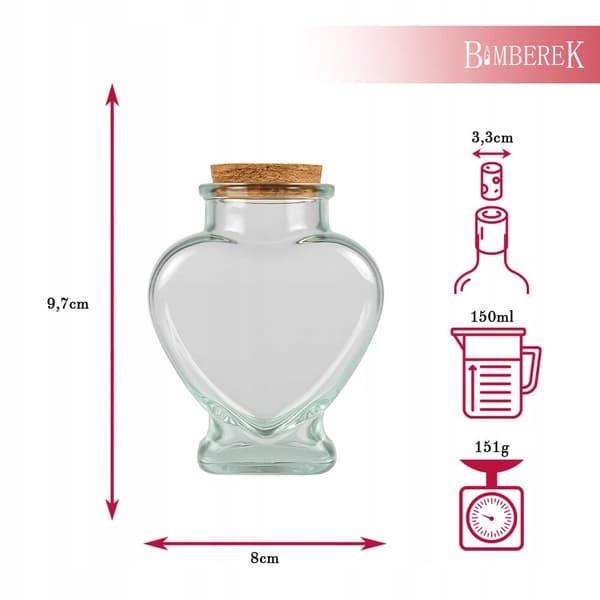5x AMOR glasflaskor 150ml hjärtburk för alkohol vin bröllopspresent