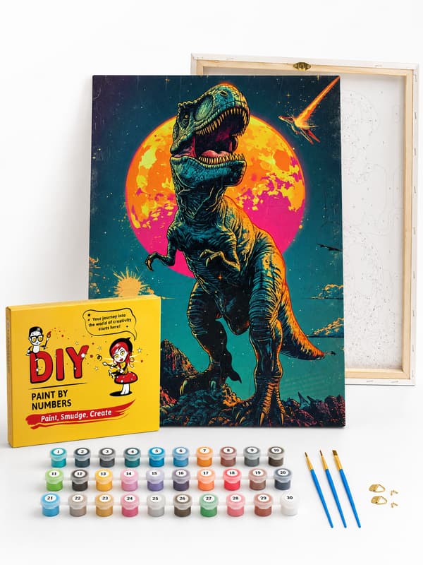 Maleri efter tal med ramme Billeder til maleri - T-Rex æra 40x50 cm