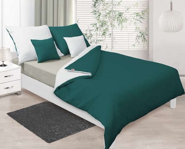 Satin Sengesæt 220x200 DOUBLE FACE Grøn og Lysegrå
