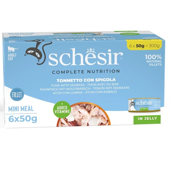 Schesir M-Pack tonfisk och abborre våtfoder för katter 18x50g