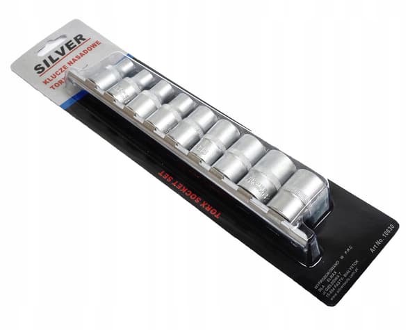 Sæt Torx bits til ratchet 1/2" E10-24 9 dele på bånd S10630