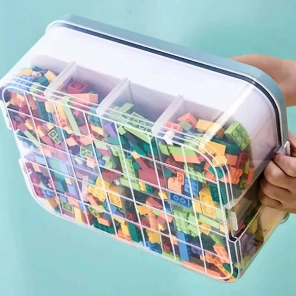 Neljäkerroksinen laatikko LEGO-leluille