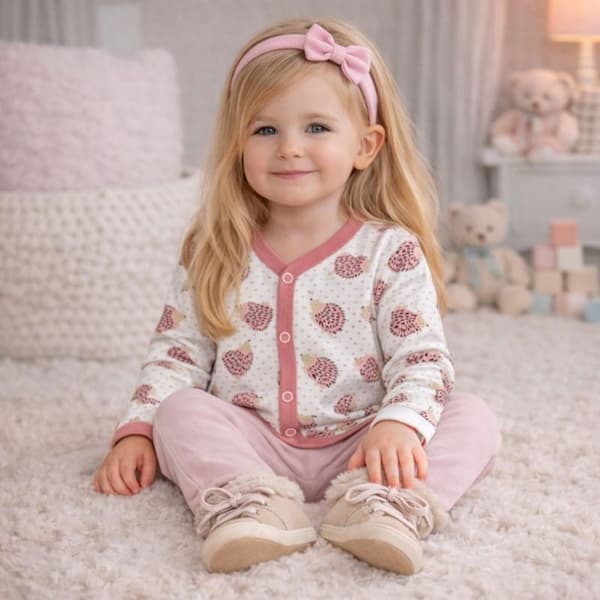 Kaftan lille kaftan til piger 110 Bluse med knapper langærmet Pindsvin lyserød