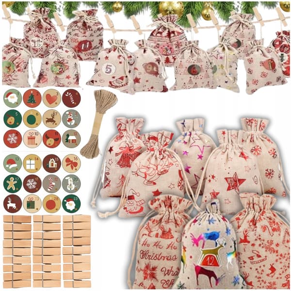 Adventskalenderpåsar DIY-set 24 delar fyllbara för barn