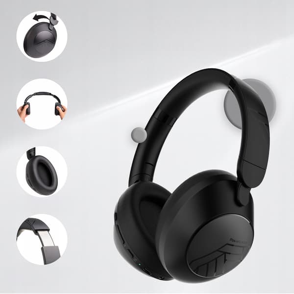 PowerLocus Orion Sorte Trådløse Bluetooth Hovedtelefoner MikroAUX Etui 70 timer