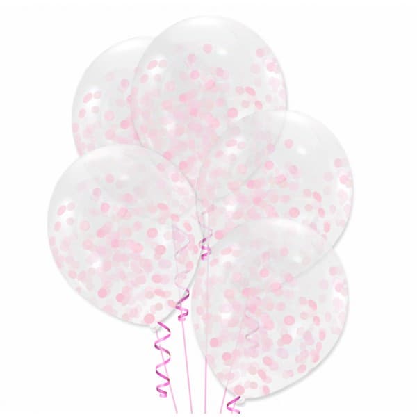 Konfettiballoner lyserøde store 30 cm 5 stk.