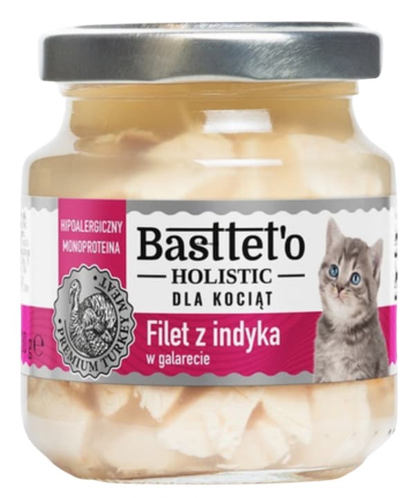 Basttet'o Holistic | Monoprotein vådfoder til katte i gelé | Glas 130 g - Killing | Kalkun i gelé 130 g