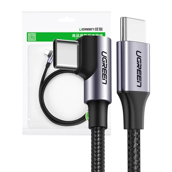 UGREEN US255 USB-C til USB-C kabel, vinklet, QC 3.0 PD 3A 60W, 1m (sort)