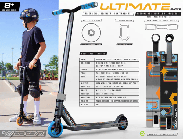 Madd Gear Carve Ultimate Trick Scooter | Sort Grå Falmet