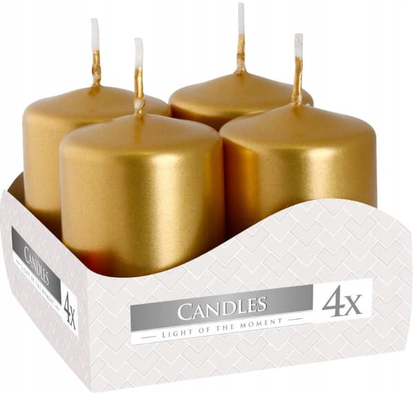 Cylinderlys, guld, 4x6 cm, 4 stk.