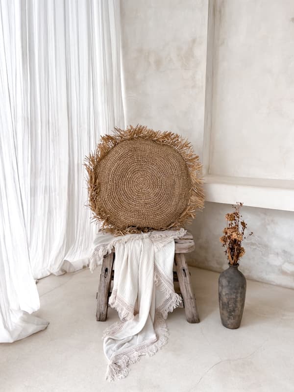 Pudebetræk med raffia rund L 60x60