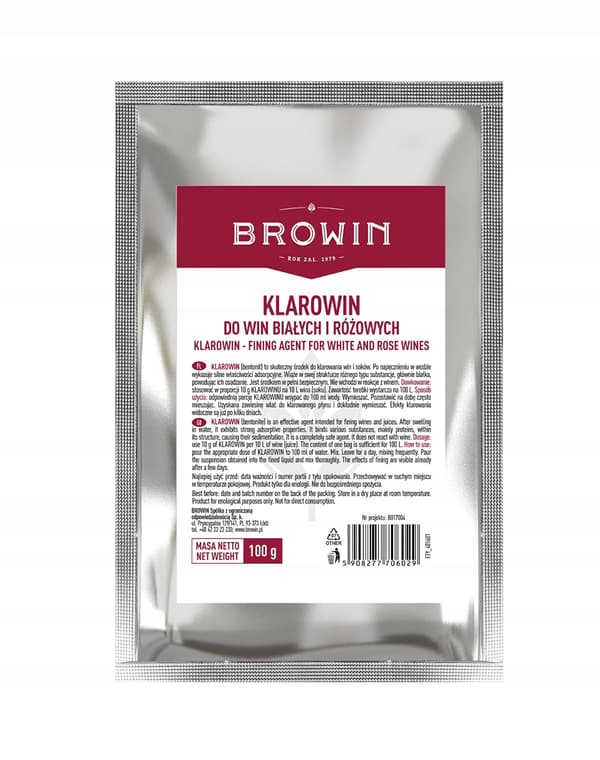 Klarowin 100g til hvidvine og rosévine til 100L vin
