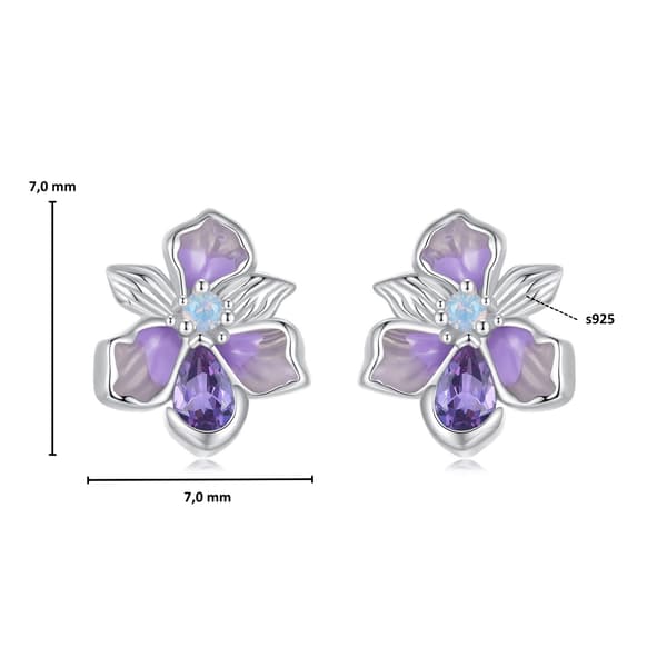 Silverörhängen, lila blommor, irisar, 925 silverörhängen