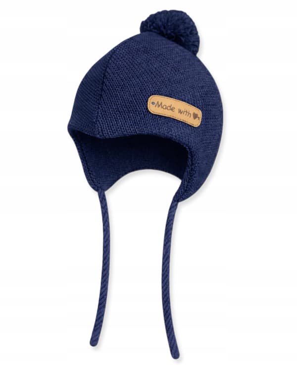 BARNMÖSSA 48-50 DUBBEL med pompom Vår Höst MARINBLÅ