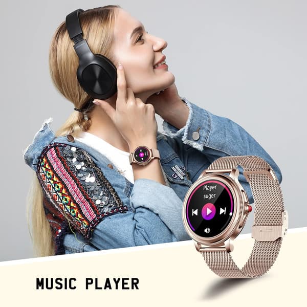 SMARTKLOCKA 1,2" HD iOS Android Bluetooth PULSMETARE STEGRÄMNARE 2 ARMBAND GULD