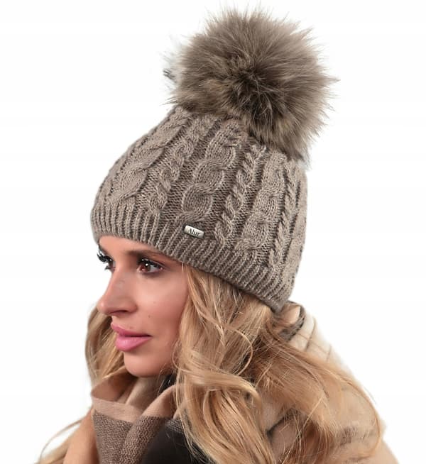 Varm damvintermössa med pompom isolerad fleece Beania Latte UNI