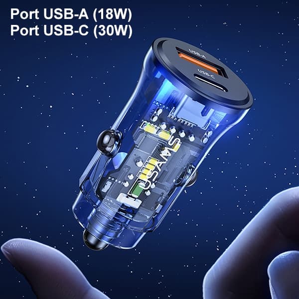 USAMS Lader. sam. 1xUSB+1xUSB-C C32 30W Fast Charge grå/blå CC164CC02 (US-CC164)