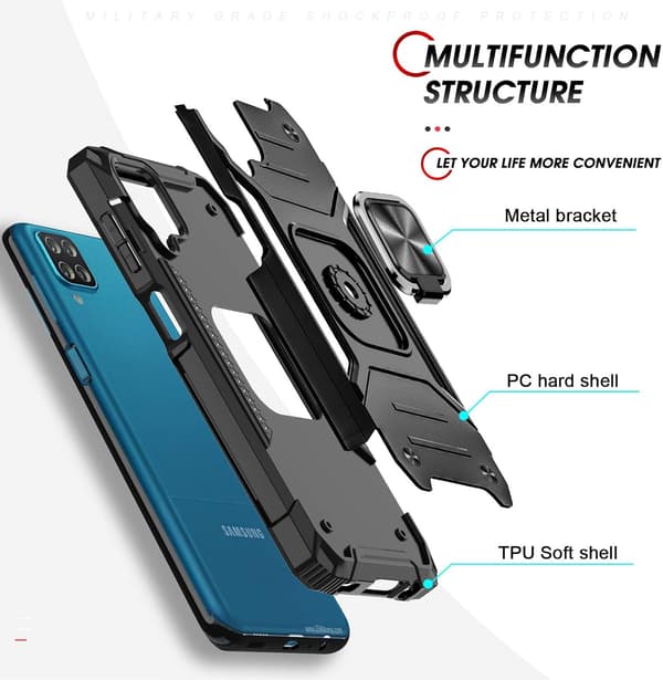SAMSUNG GALAXY A12/M12 SORT ARMOR BUMPER ETUI + HÆRDET GLAS