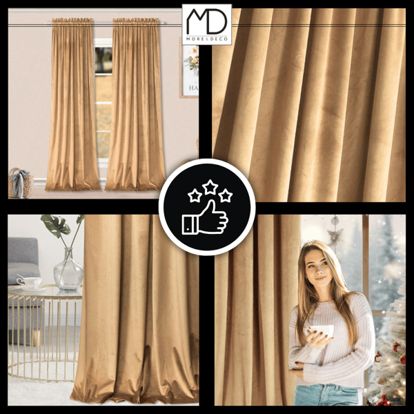 Beige samettiverho pimennysnauhalla, valmis, sametti, sametti, sammakko
