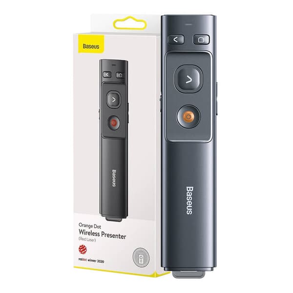 Baseus Orange Dot Multifunktionel Præsentationsfjernbetjening med Laserpointer, Batterifri (Grå)