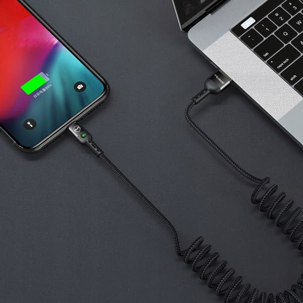 MCDODO USB-C-KABEL FJÄDERSPOLE SNABBLADDNING USB TYP C LED 2M