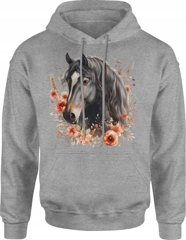 HERRE HESTE SWEATSHIRT MED DYR OG HESTEPRINT I BOMULD M