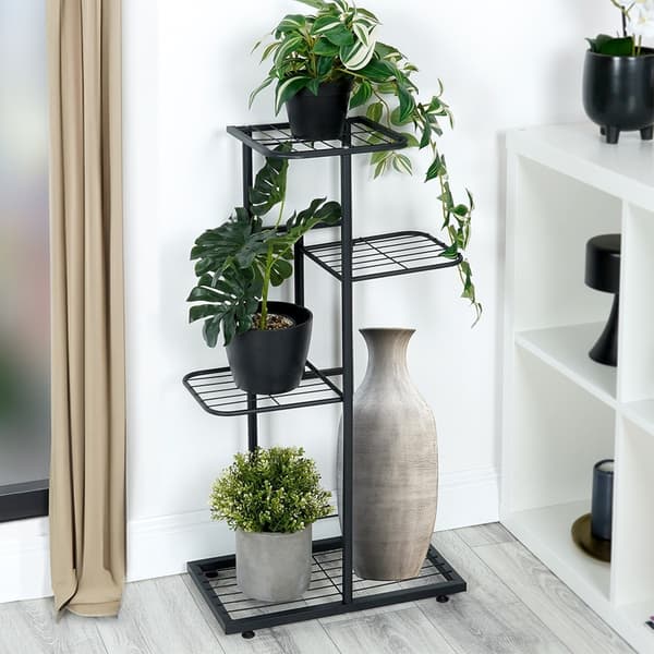 Blomsterstativ metal sort 4-niveauer 80 cm