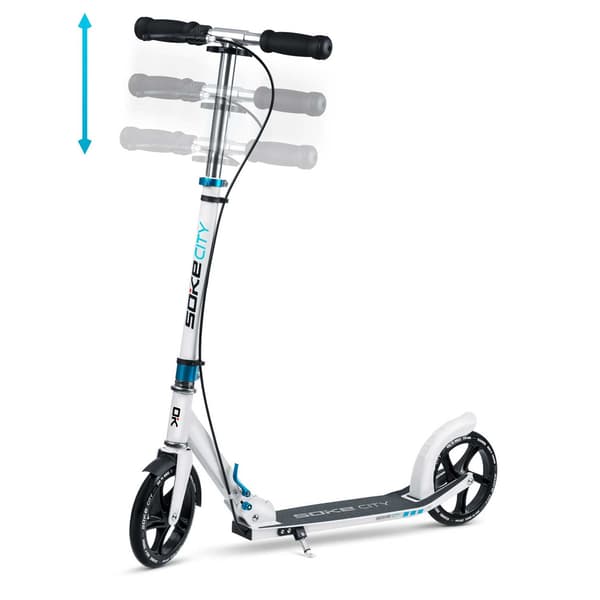 VIT HOPPFÄLLBAR SCOOTER MED STORA HJUL MED HANDBROMS OCH REMM