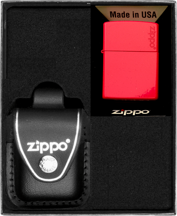 Zippo Lighter Sæt RØD mat logo Gave nr. 3