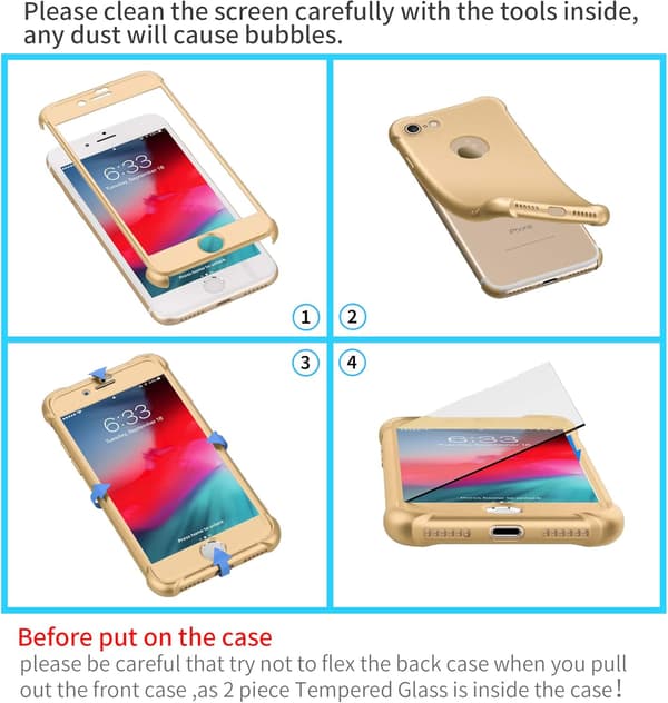 GYLDET ETUI TIL IPHONE 7/8 4,7' 2xHÆRDET GLAS