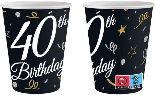 Pappmuggar 40-årsfödelsedag 250ml 6 st