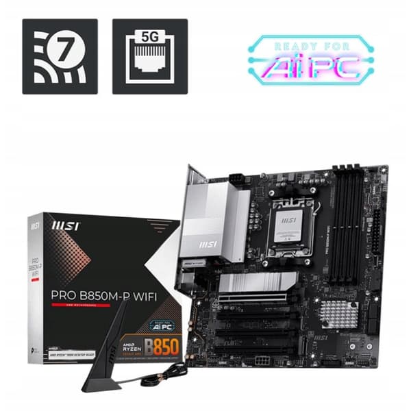 MSI PRO B850M-P WIFI Bundkort, Micro ATX, Sort, Wi-Fi 7